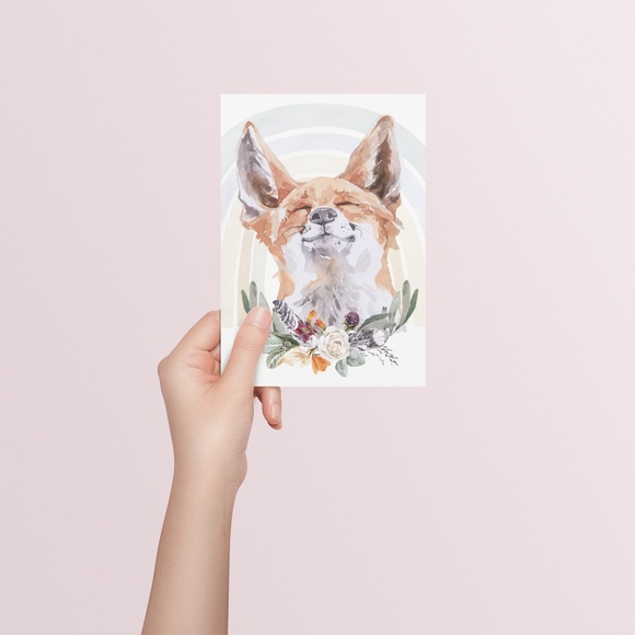 Watercolor Floral Red Fox Wall Art Illustration Print Poster Card Unframed - Picture 5 of 8
